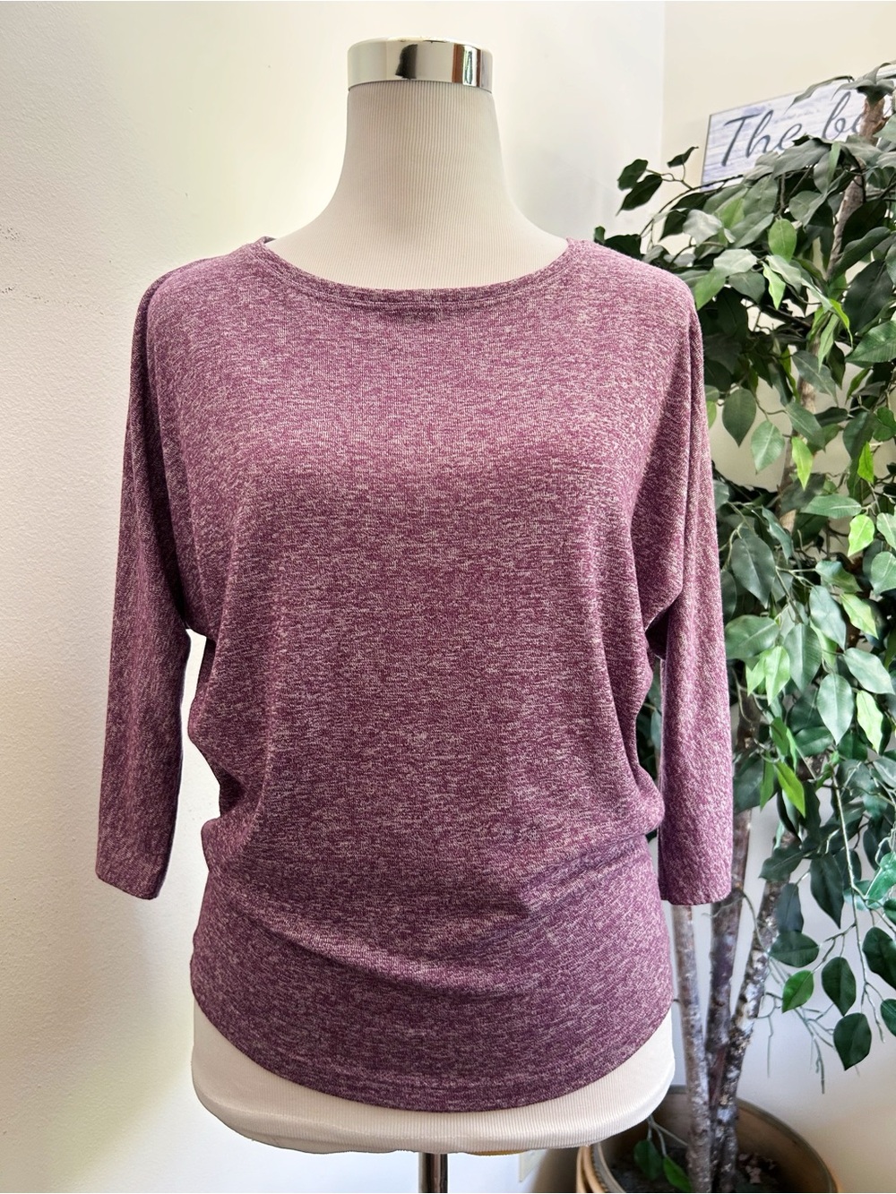 Tahari Purple Marled 3/4 Sleeve Top